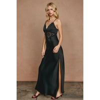 Dull Satin Lace Detail Maxi Dress