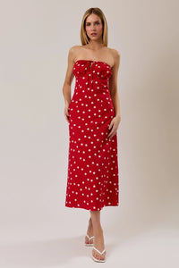 Strapless Polka Dot Midi Dress