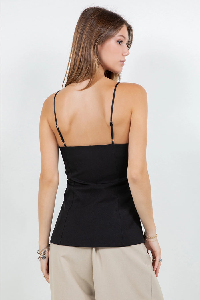 Combo Button Down Vest Top - Black