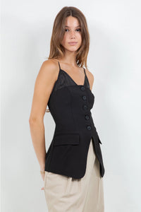 Combo Button Down Vest Top - Black