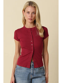 Leslie Sculpt Button-Front Knit Top