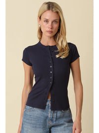 Leslie Sculpt Button-Front Knit Top