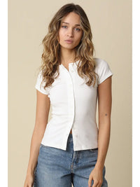 Leslie Sculpt Button-Front Knit Top