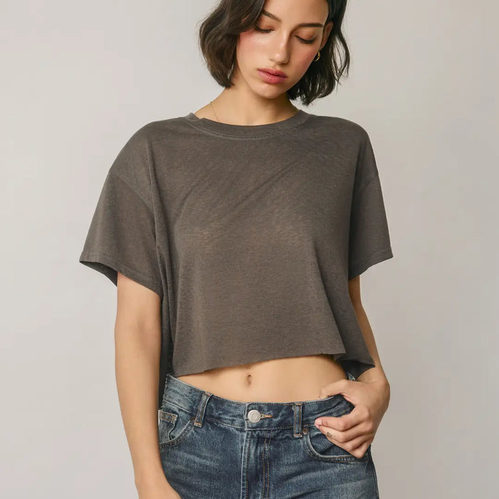 Cropped Raw Hem Tee