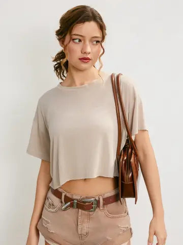 Cropped Raw Hem Tee