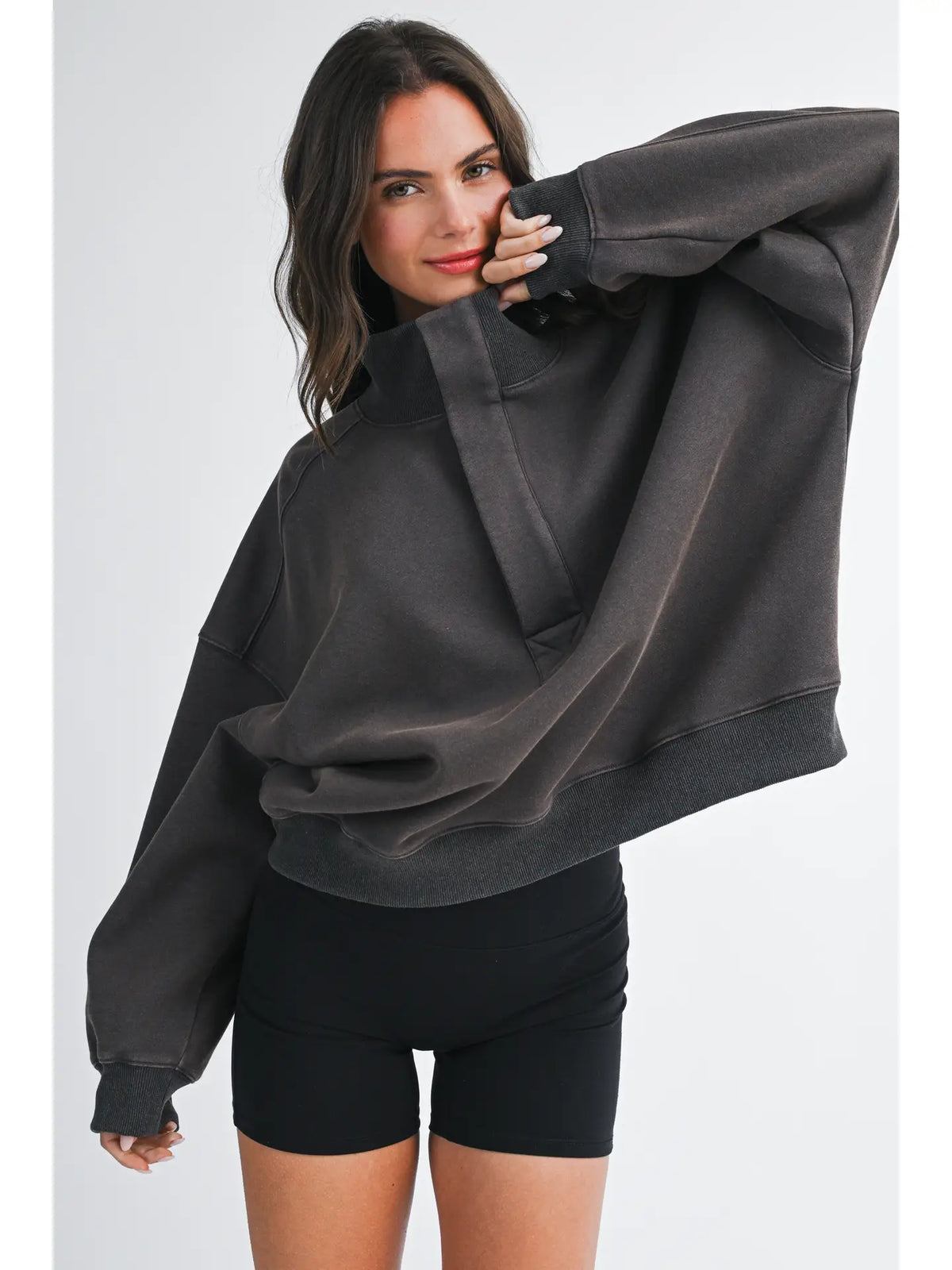 Snap Neck Pullover Sweatshirt