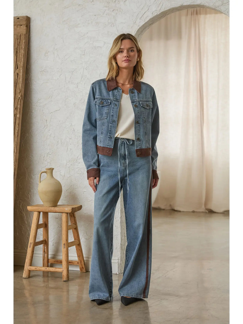 Denim Jacket with Faux Suede Contrast