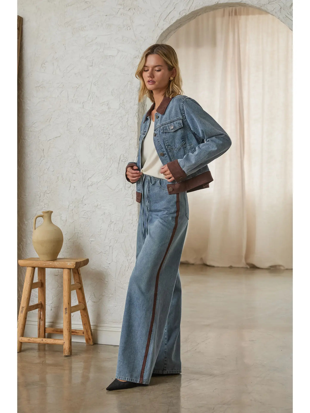 Denim Jacket with Faux Suede Contrast