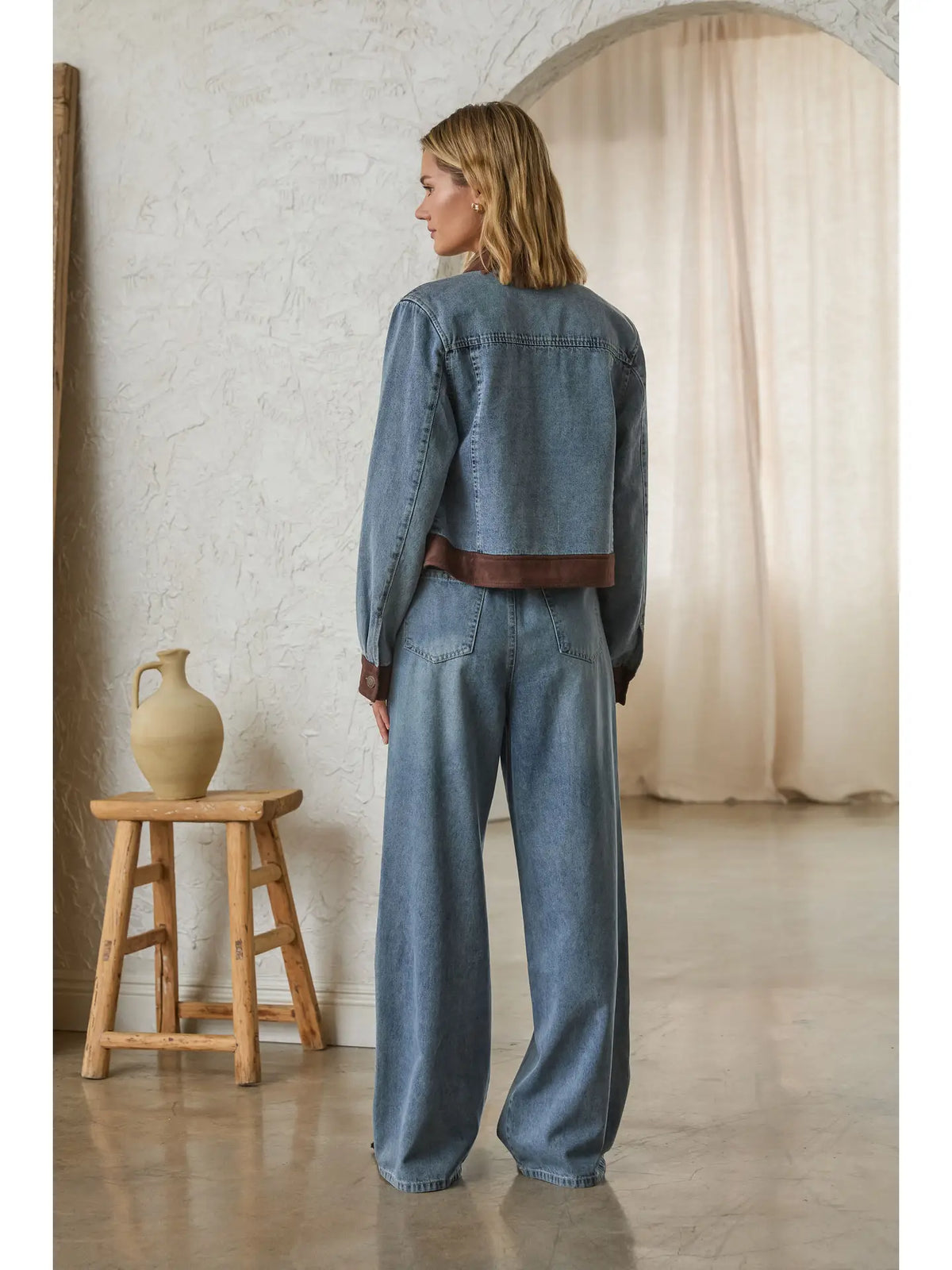 Denim Jacket with Faux Suede Contrast