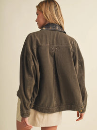 Plaid Collar Vintage Washed Jacket