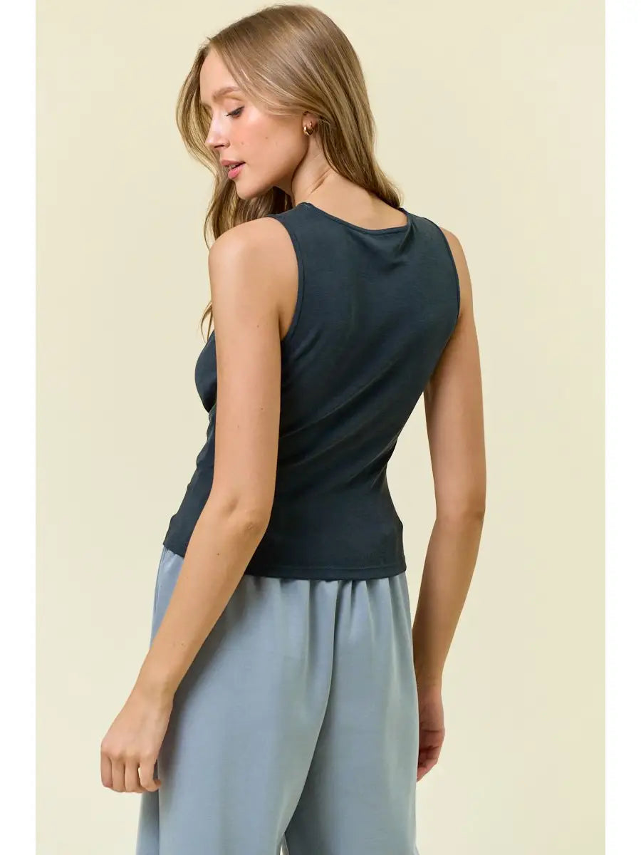 Asymmetrical Ruching Cupro Top