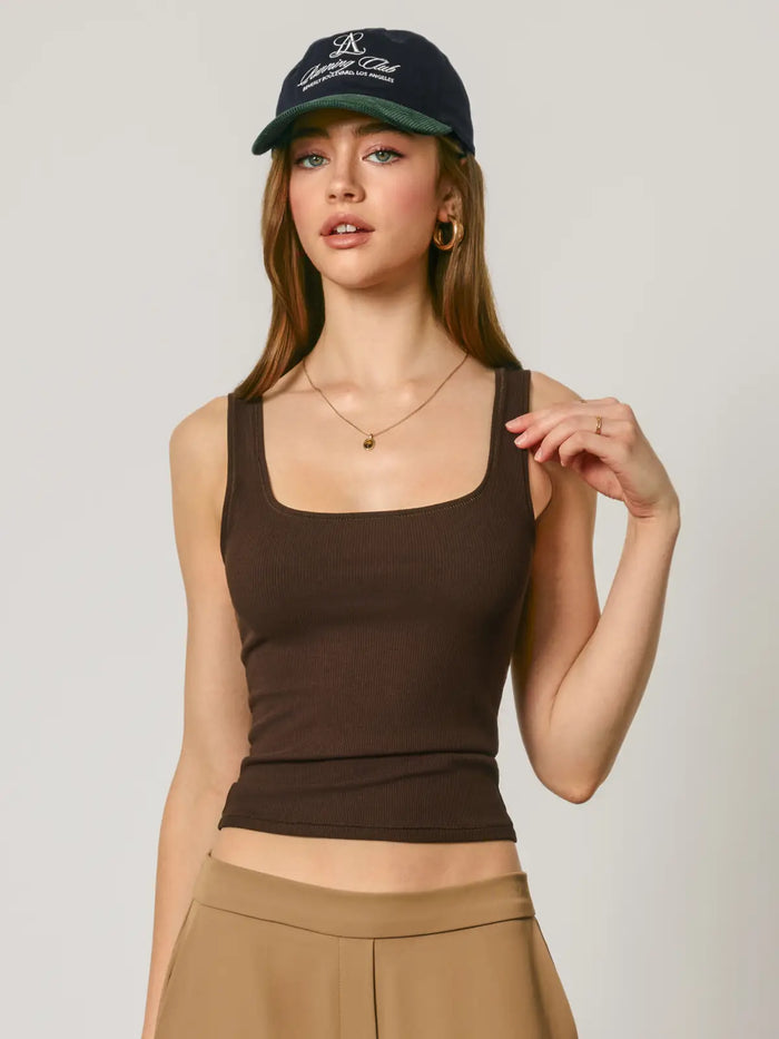 Ribbed Square Neck Tank Top