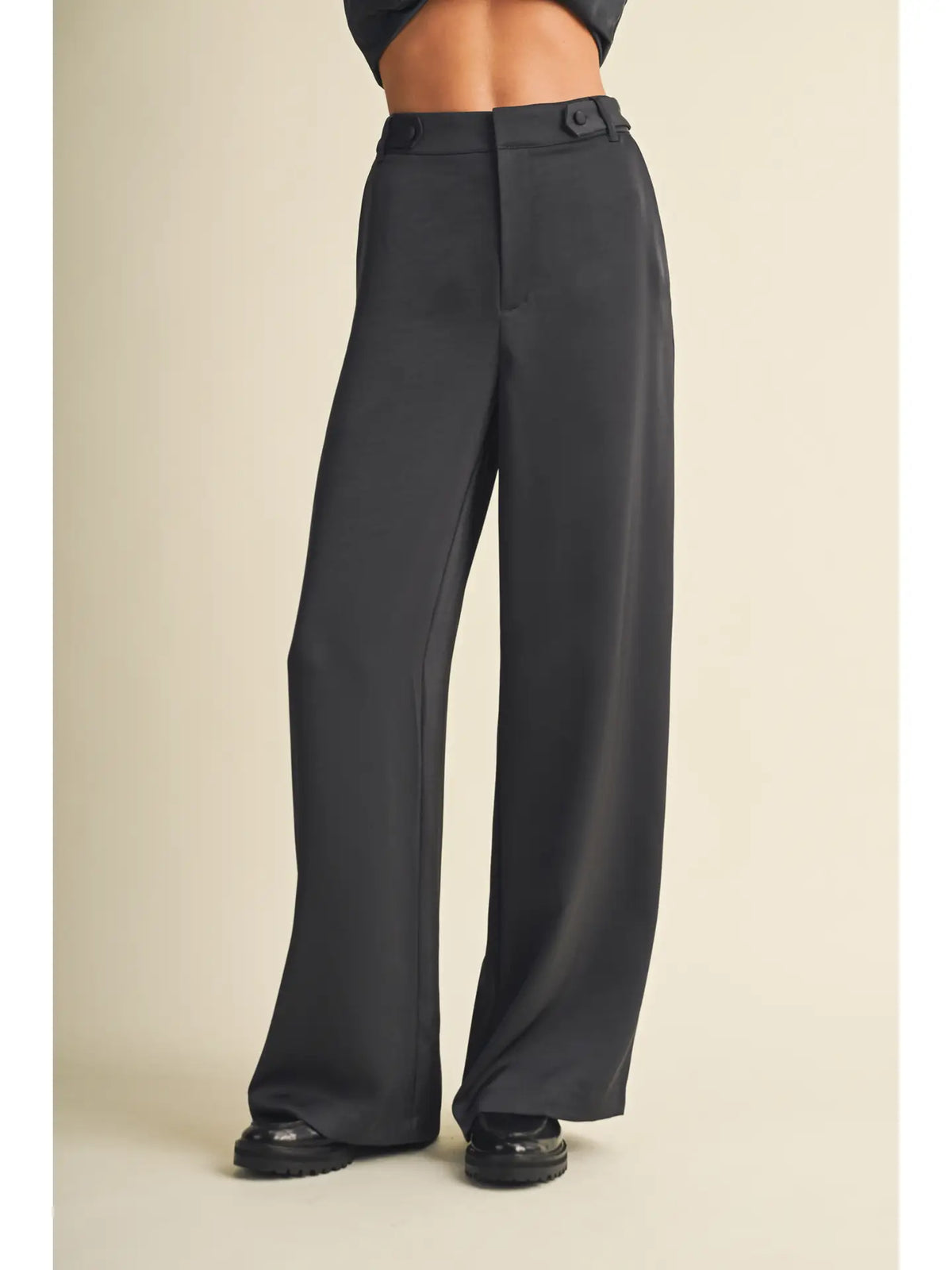 Side-Tab High-Waist Wide-Leg Trousers