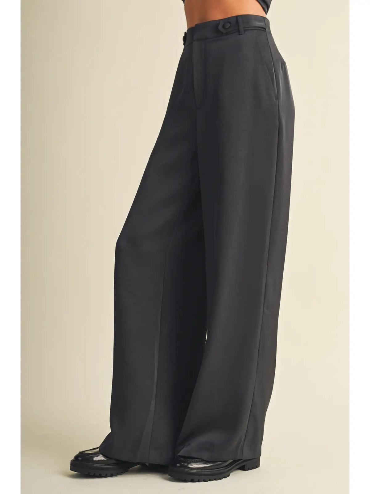 Side-Tab High-Waist Wide-Leg Trousers