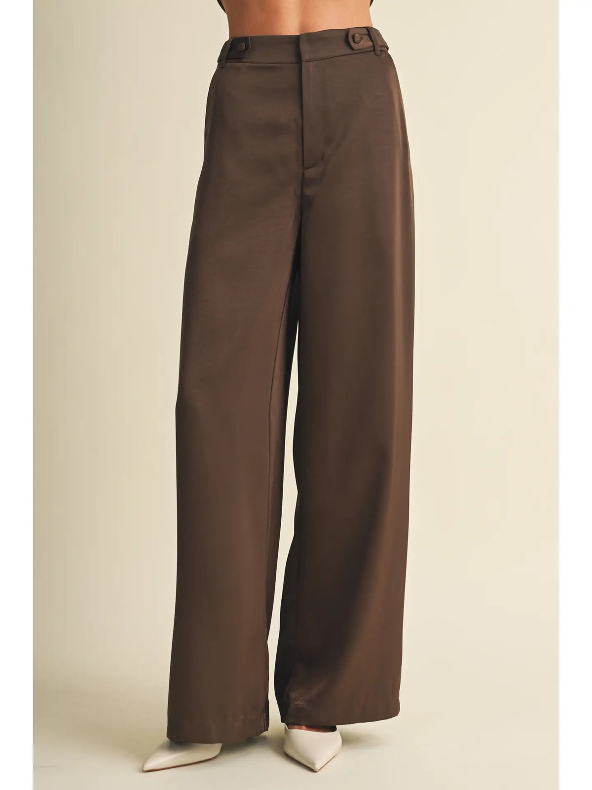 Side-Tab High-Waist Wide-Leg Trousers