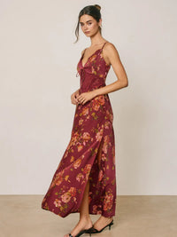 Floral Satin Lace Detail Maxi Slip Dress