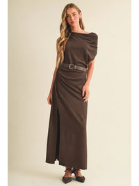 Sueded Knit Asymmetric Cowl Dress