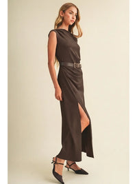 Sueded Knit Asymmetric Cowl Dress